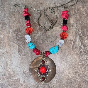 Vintage Turquoise & Red Color Beads Handmade Necklace